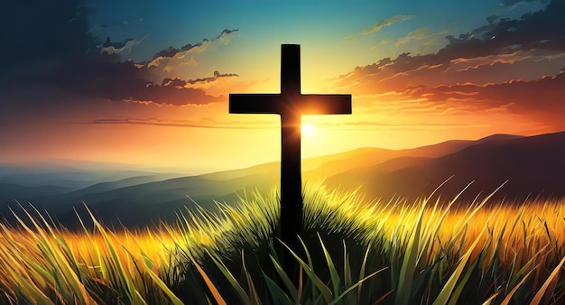 Photo eyecatching good friday easter landscape with cross