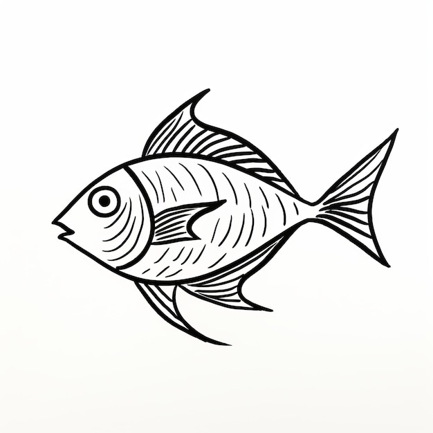 Привлекательная рисованная рукой икона рыбы в стиле Бернарда Буффета