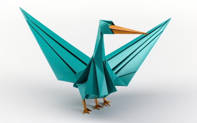 Photo eyecatching origami crane in vibrant color on white