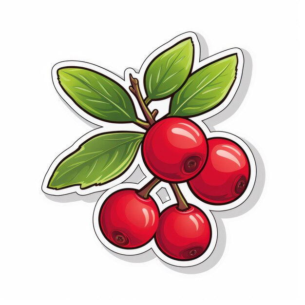 Photo eyecatching red cranberries sticker with green vines and leaves