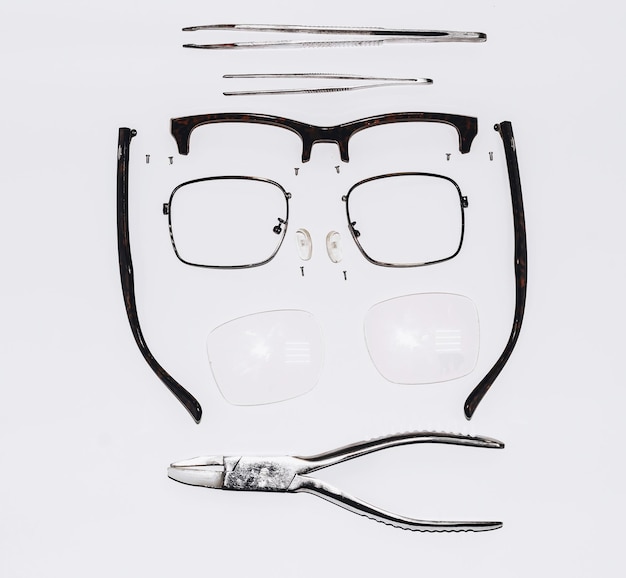 Eyeglass frame disassembled for parts