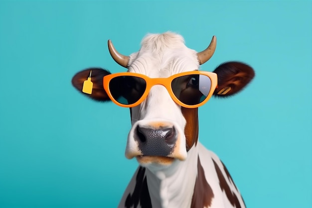 Eyeglass portrait head blue space animal funny copy face background sunglasses cow Generative AI