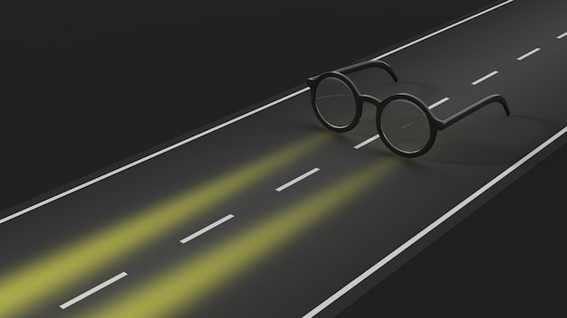 Eyeglasses on highway conceptual background