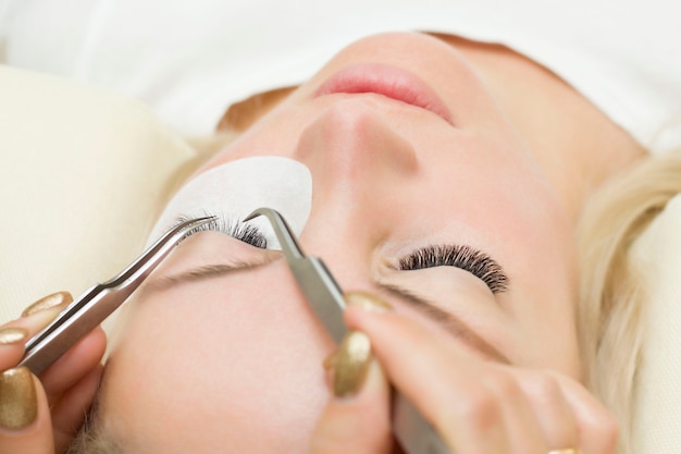 Eyelash extension procedure.