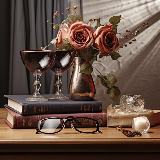 Photo eyes glasses and books on table