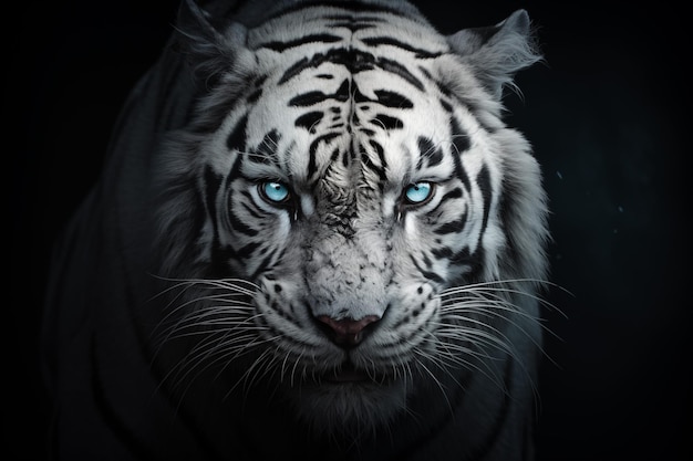 Photo eyes of a great white tiger on gray background