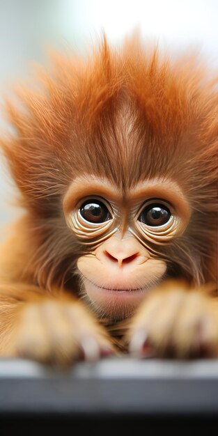 Photo the eyes of an orangutan are open