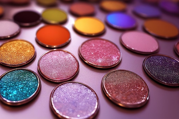 Eyeshadow palette bright colors close up