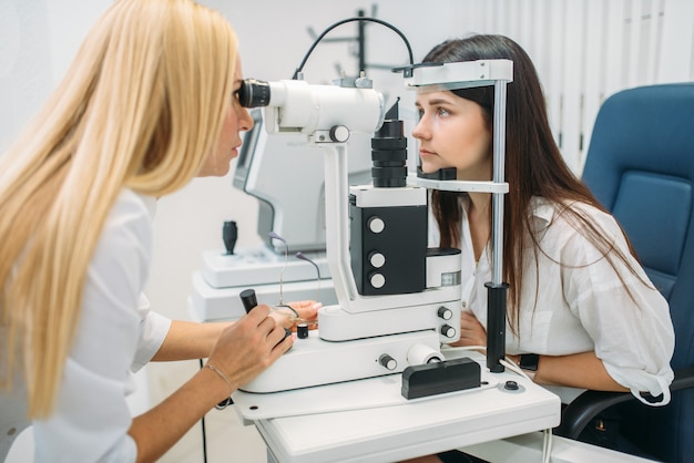 Photo eyesight test in optician cabinet, choice of lens