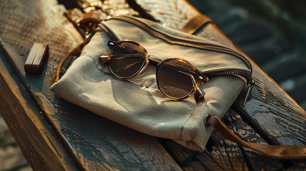 Eyewear Pouch on Wooden Table