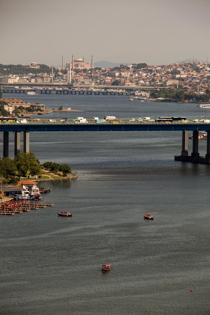 Eyup bridge in Golden horn in the view Istanbul Turkey