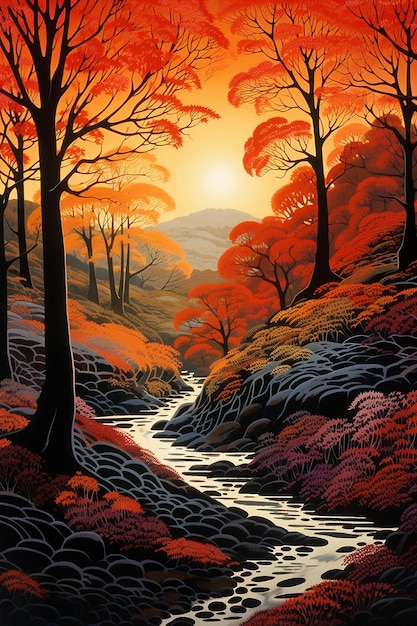 eyvind earle sunlight on trees hills leaves autumn landscape