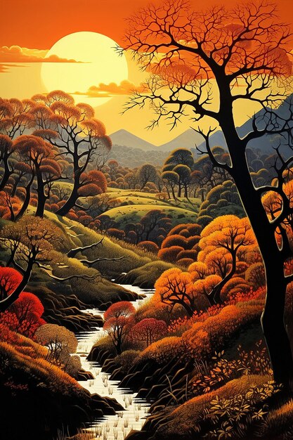 eyvind earle sunlight on trees hills leaves autumn landscape