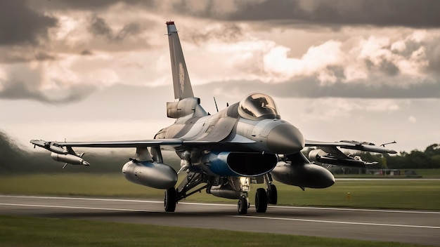 F 16 fighter jet plane of royal air force aircraft on runway