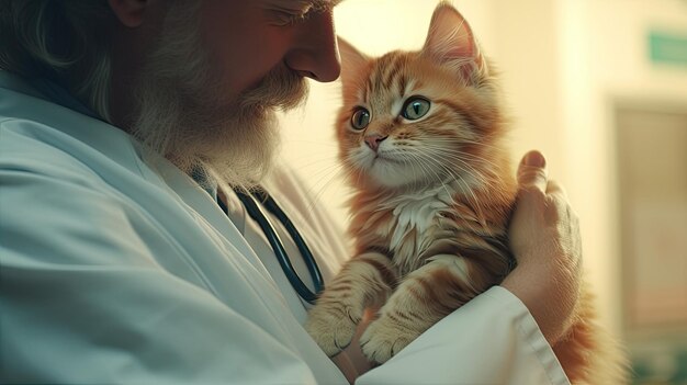 f the doctor's interaction with the animals set against a clean and light background