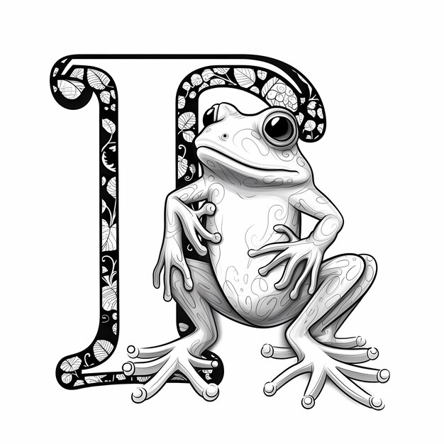 写真 fはfrog adorable pixarinspiredのカラーページで可愛いカエルキャラクターを描いています