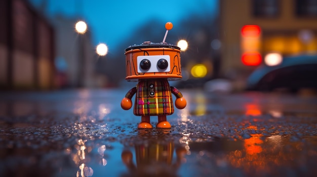 Photo f the scottish robot guy in a puddle of irn bru