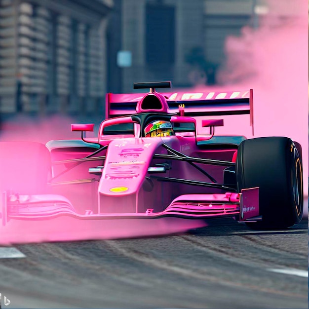 Photo an f1 car on a street with smoke on the tires