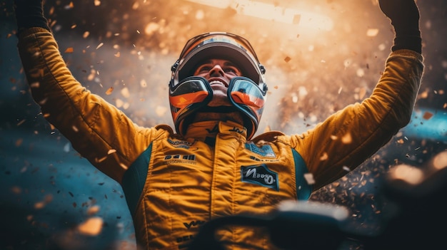 An F1 Formula One driver celebrates the Grand Prix victory beautiful Generative AI AIG32