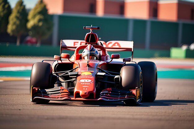 Foto pilota di f1 che guida un'auto formula per lo sfondo della carta da parati della competizione di corse professionali per auto a carburante