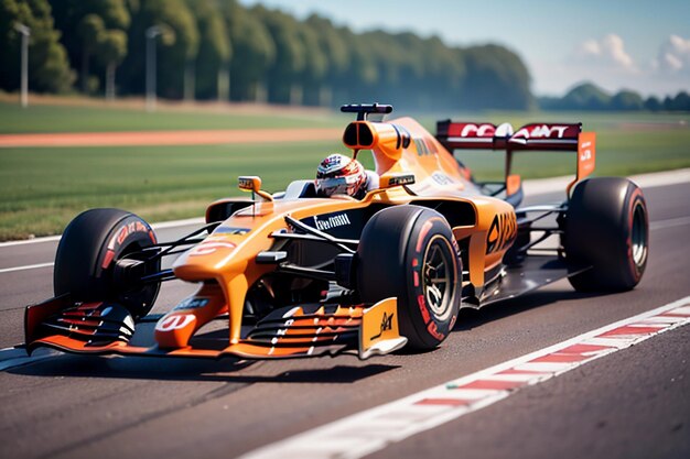 Foto f1 racer rijden formule auto voor brandstof auto professionele racewedstrijd wallpaper achtergrond