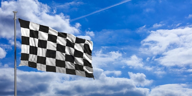 F1 waving flag on blue sky 3d illustration