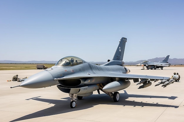 Photo f16 advanced fighterjets falcon parked in the air base and on the runway