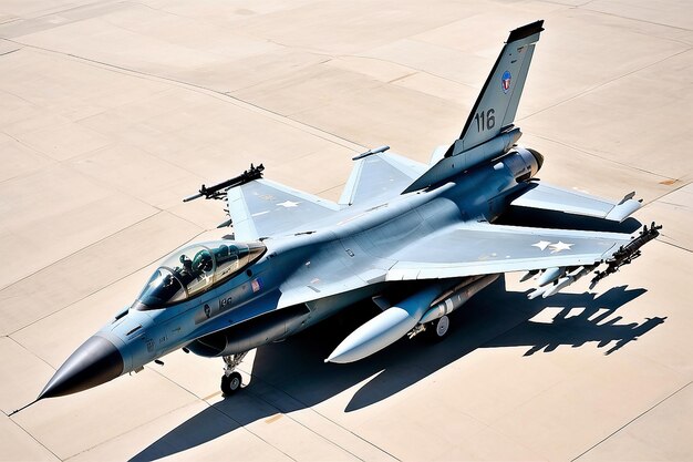 Photo f16 advanced fighterjets falcon parked in the air base and on the runway