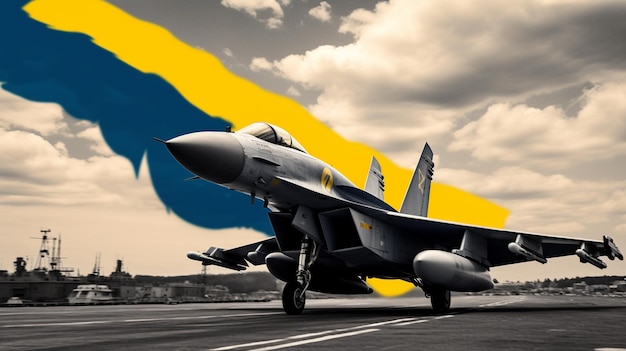 F16 fighter with the flag of Ukraine War in Ukraine AI Generative AI