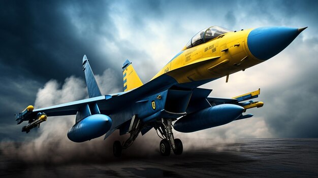 F16 fighter with the flag of Ukraine War in Ukraine AI Generative AI