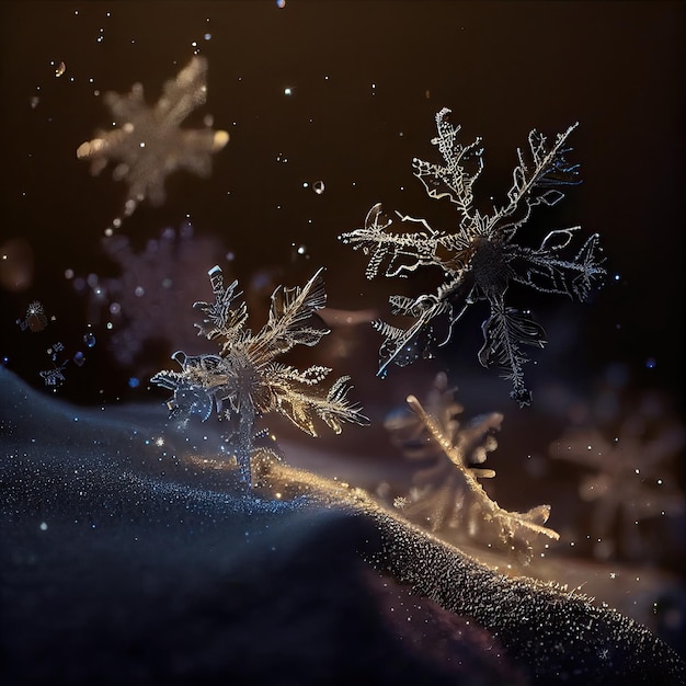 Fabelachtig mooie wintersneeuwvlokken close-up Generatieve AI