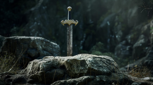 Fabled Sword Excalibur Resides Impossibly Firm in Stone Myth and Majesty