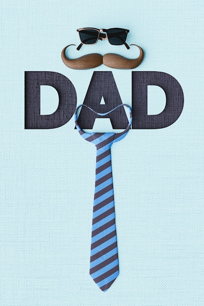 fabric background with the word dad and tie with mustache and sunglasses