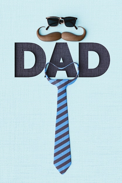 Photo fabric background with the word dad and tie with mustache and sunglasses