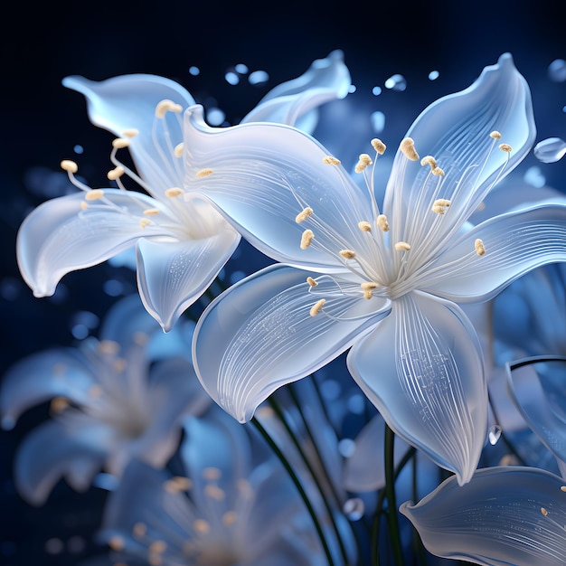 Premium Photo  Fabric blue lily flowers wallpaper in the style of precise  hyperrealism light transparency gent