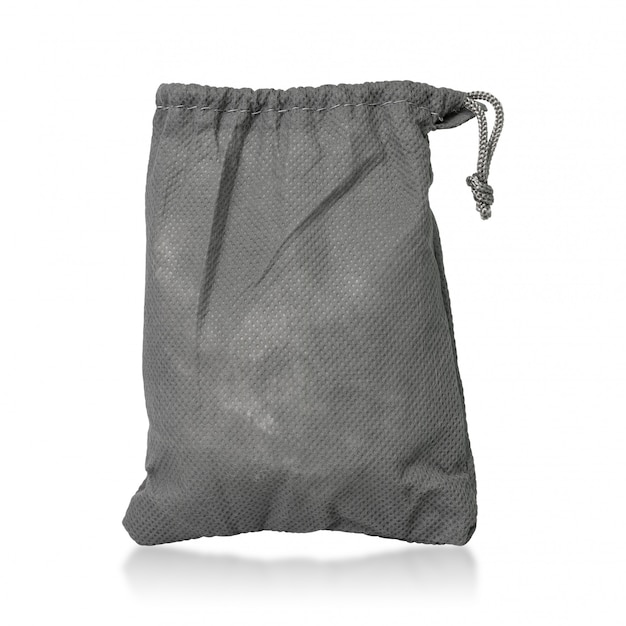 Fabric drawstring bag isolated on white background