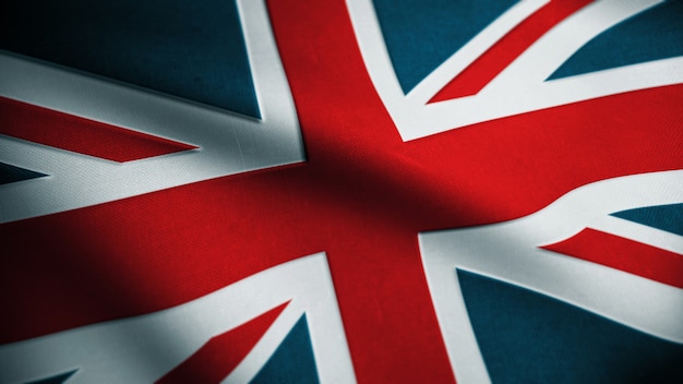 Fabric Great Britain flag background. Textured National United Kingdom Flag. Flag of UK. 3d Rendering.