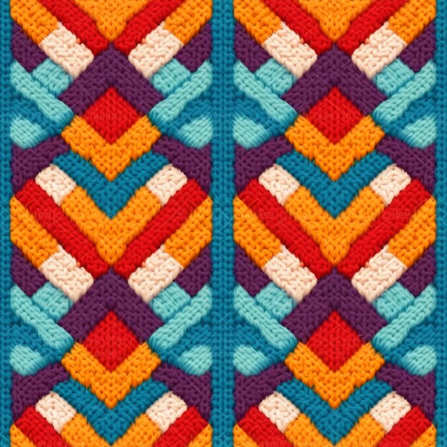 Fabric knitted seamless pattern with geometric shape spots bright colors background