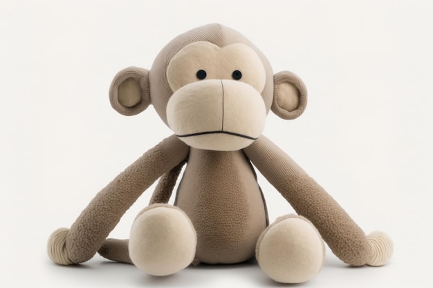 Fabric monkey plush toy on a white background