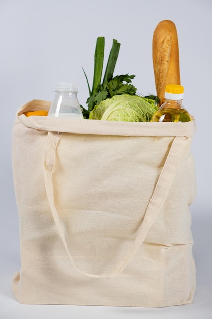 Photo fabric reusable bag with groceries