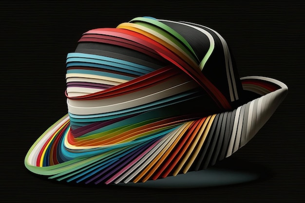 Fabric strips in a variety of colors are sewn together to form a hat