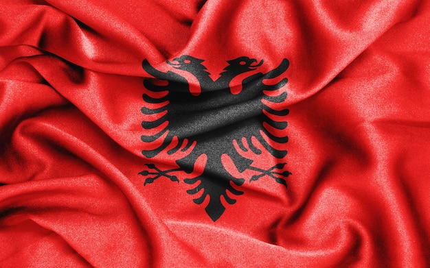 Fabric texture flag of albania. 3d illustration