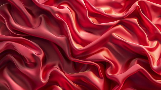 赤いシルクの水平の背景に波と折りたたみのある織物の質感 柔らかい布団の維素材の質感の現代的なイラスト