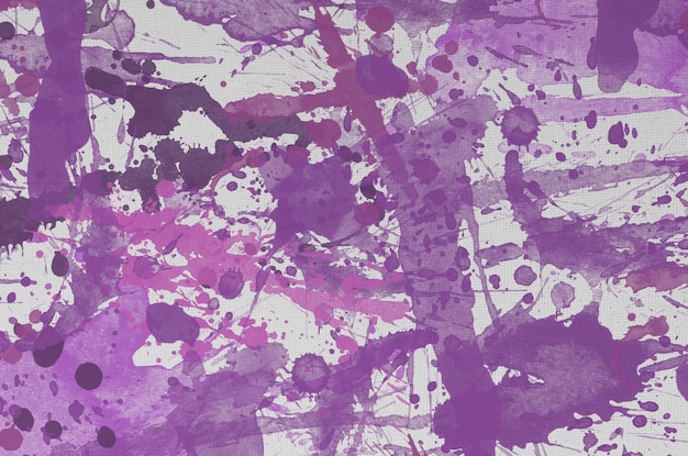 Fabric textured background with paint stains of different shades of purple Random spots of purple paint on fabric background