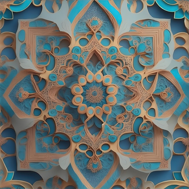 Fabric textures of mandala seamless pattern 3d