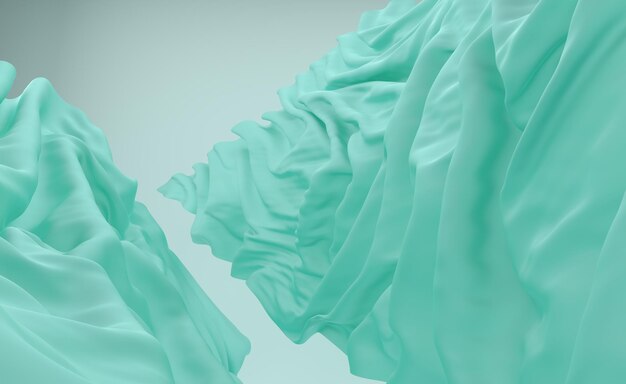 Fabric turquoise color cloth flowing on wind textile wave flying movement 3d rendering