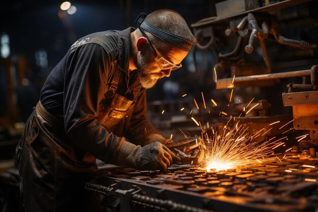 Fabrieksarbeider werkt aan een machine in een metallurgische fabriek generatieve ai