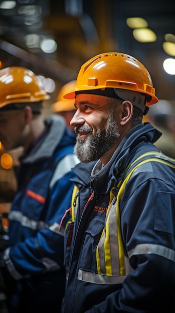 Fabrieksingenieurs dragen helmen