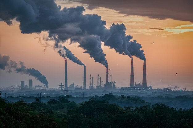 Fabrieksrook vervuilt de lucht en benadrukt de bezorgdheid over de opwarming van de aarde