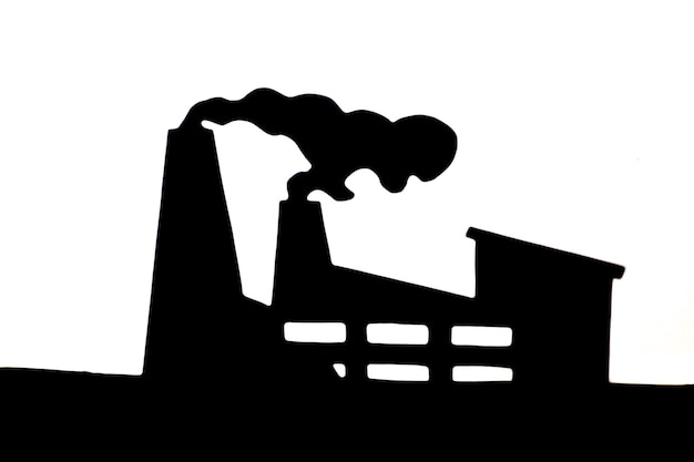 Fabrieksschaduw in de schijnwerpers. Handgemaakt beeld van papier van industrieel landschap.